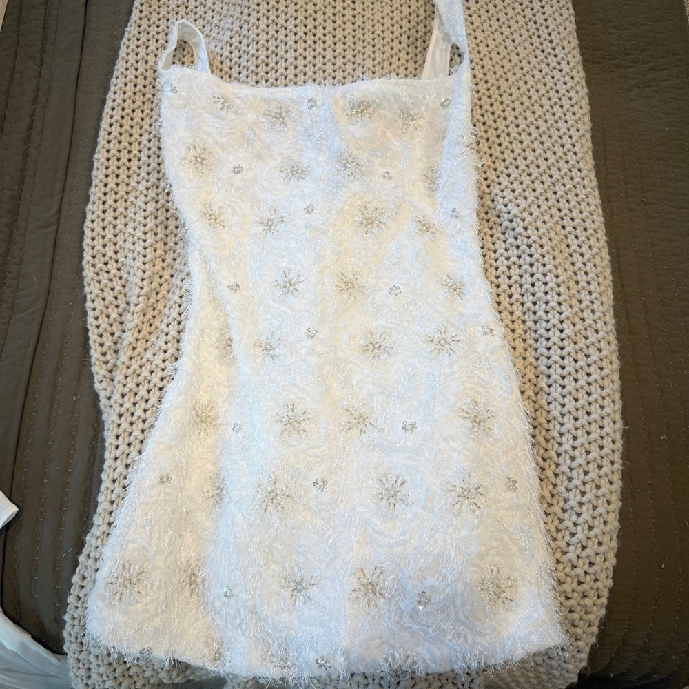 PrettyLittleThing White Textured Mini Dress